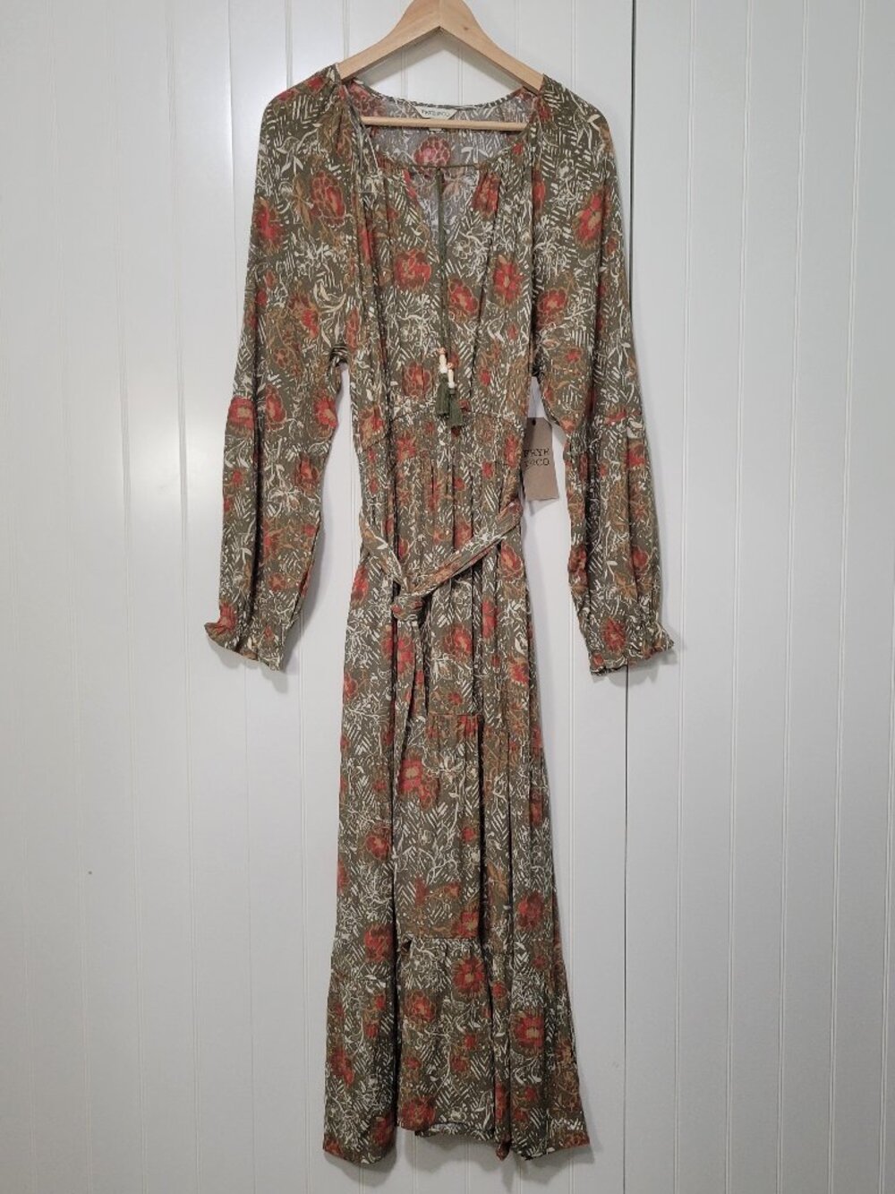 Frye & Co Boho Hippie Peasant Cottagecore Rodeo Cowgirl Floral Print Maxi Dress